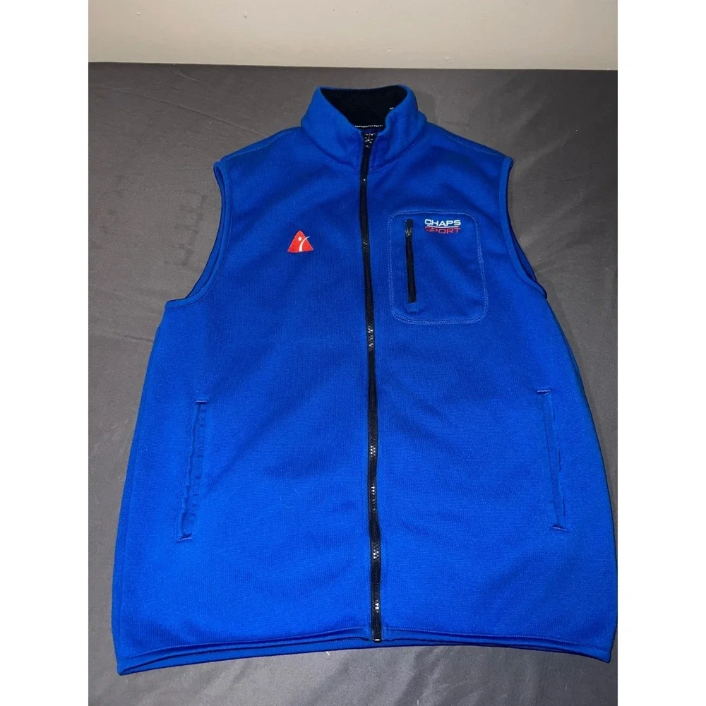 Chaps Sport Mens Royal Blue Full Zip Fleece Vest Mock Neck Size Medium